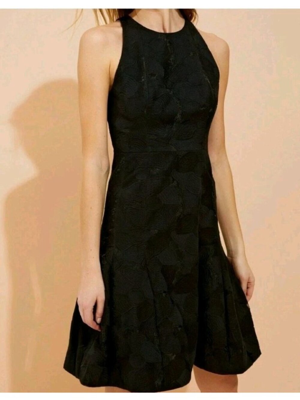 HALSTON HERITAGE NWT  SLEEVELESS HIGH NECK TULIP SKIRT JACQUARD DRESS SIZE 8 - Picture 4 of 11